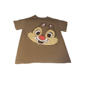 Disney Dale Chip 'n Dale Shirt Mens Small Brown Graphic Tee Big Face Cartoon